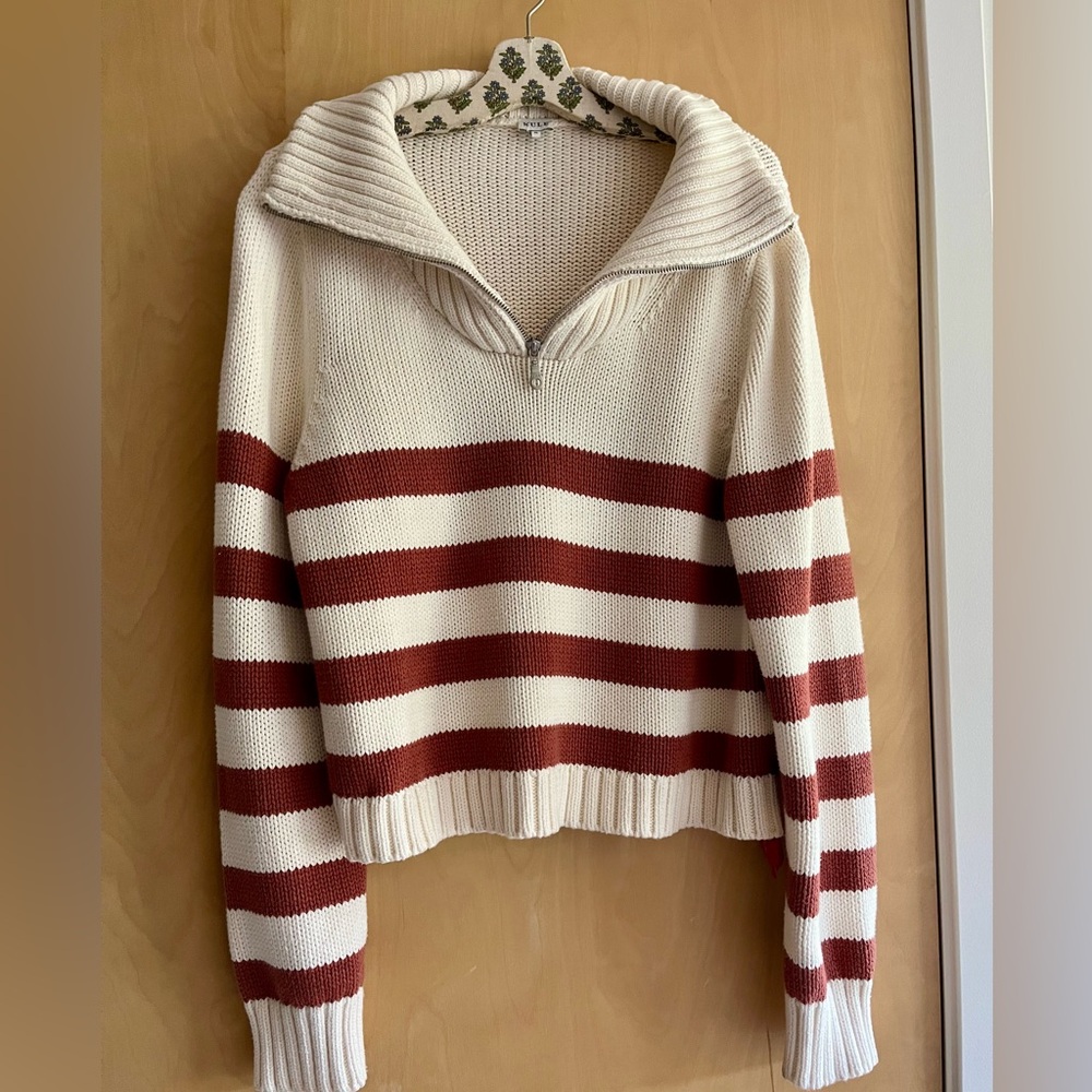 KULE Cream and Brown Striped Turtleneck Sweater
